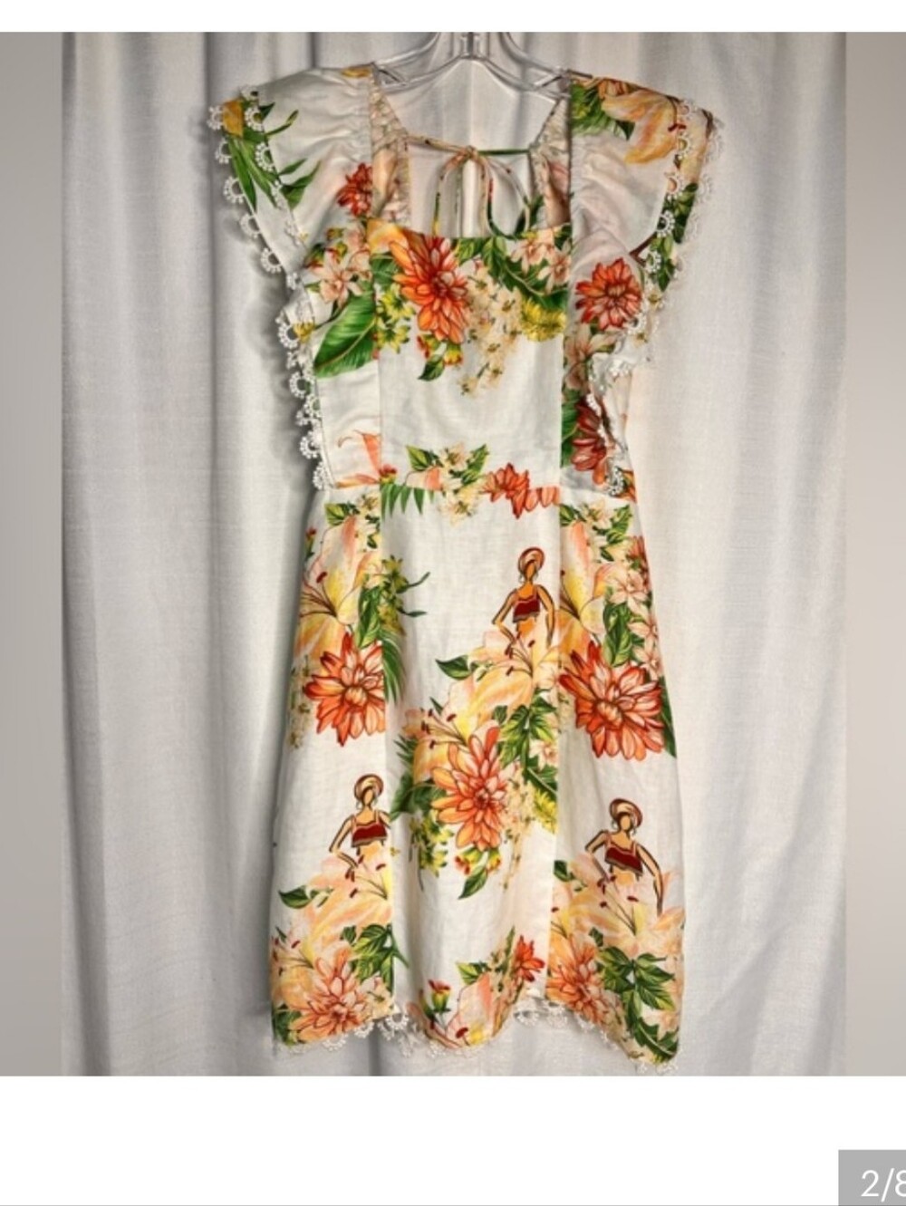 FARM Rio Floral Open-Back Linen  Ruffle Mini Dress - Picture 2 of 4